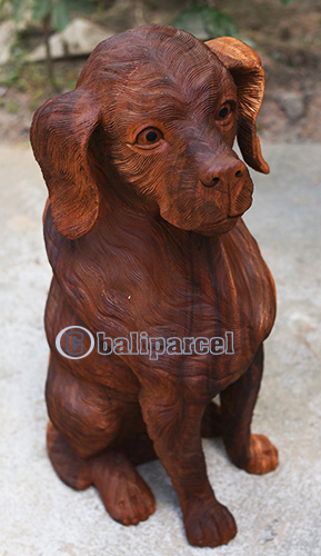 Wooden Dog, Handmade From Suar Wood