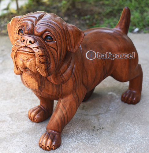 Wooden Buldog Handmade From Suar Wood With Brown Polished