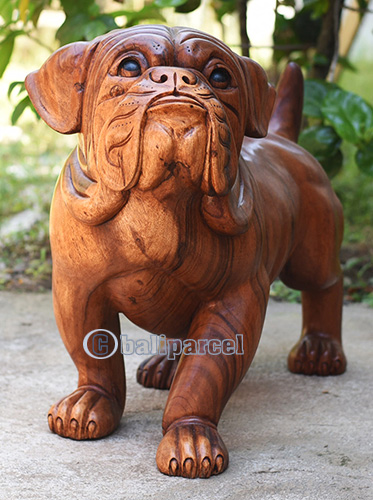 Wooden Buldog Handmade From Suar Wood With Brown Polished