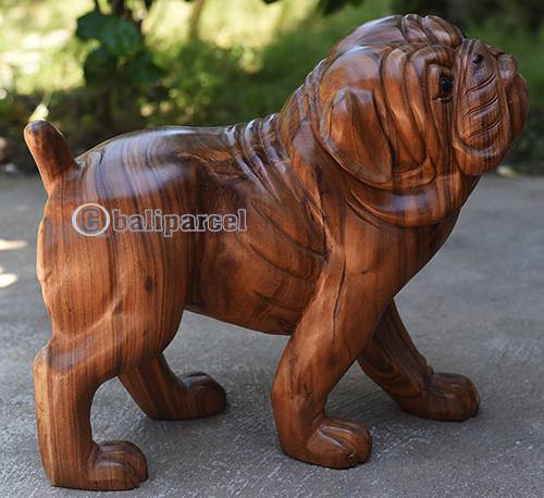 Wooden Buldog Handmade From Suar Wood With Natural Polished