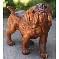 Wooden Buldog Handmade From Suar Wood With Natural Polished