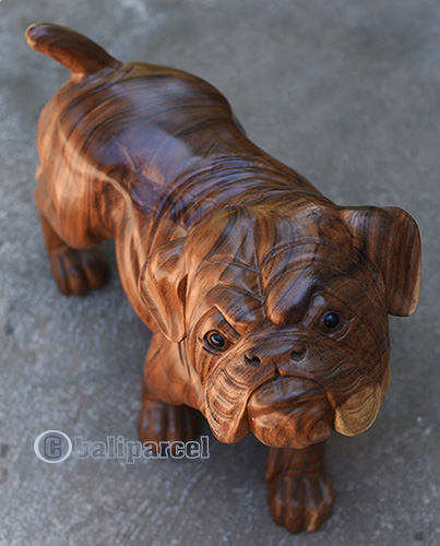 Wooden Buldog Handmade From Suar Wood With Natural Polished