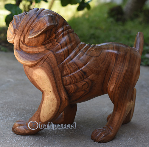 Wooden Buldog Handmade From Suar Wood With Natural Polished
