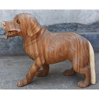 Wooden Dog, Handmade From Suar Wood