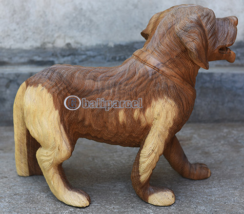Wooden Dog, Handmade From Suar Wood
