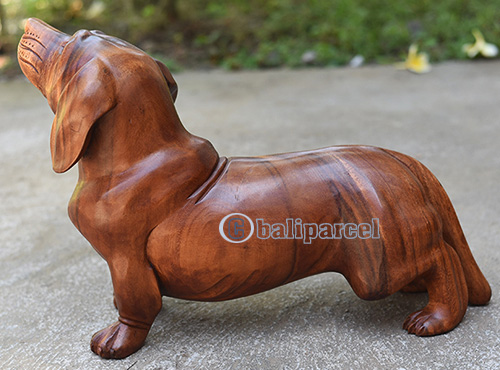 Wooden Dog, Handmade From Suar Wood With Brown Polished