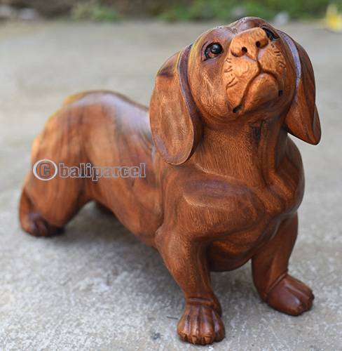 Wooden Dog, Handmade From Suar Wood With Brown Polished