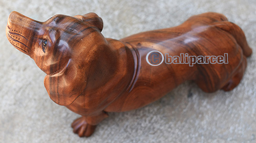 Wooden Dog, Handmade From Suar Wood With Brown Polished