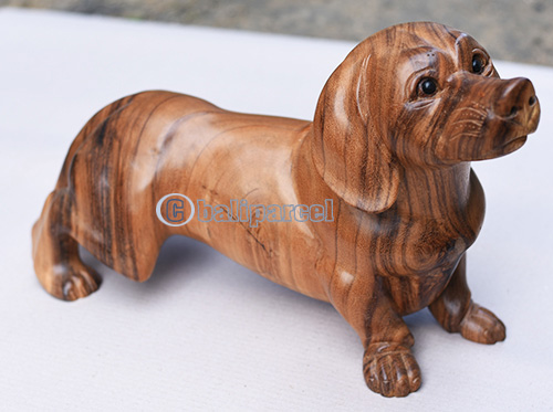 Wooden Dog, Handmade From Suar Wood With Natural Polished
