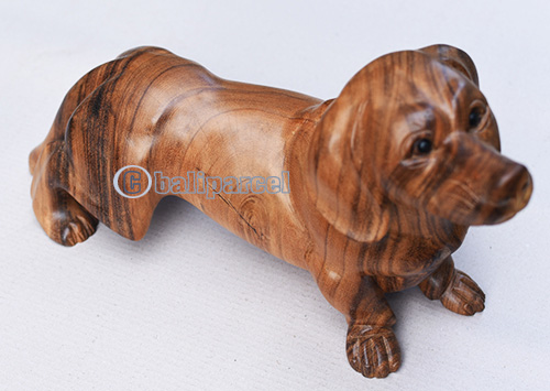 Wooden Dog, Handmade From Suar Wood With Natural Polished