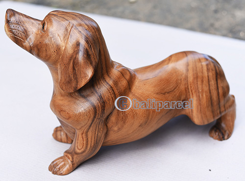 Wooden Dog, Handmade From Suar Wood With Natural Polished