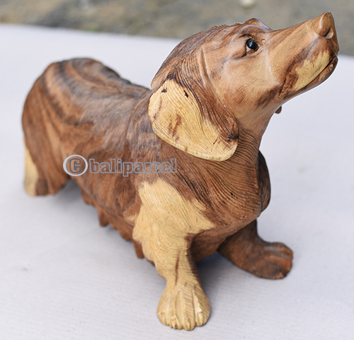Wooden Dog, Handmade From Suar Wood With Natural Polished