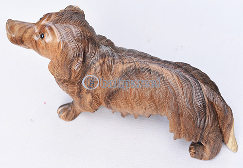 Wooden Dog, Handmade From Suar Wood With Natural Polished