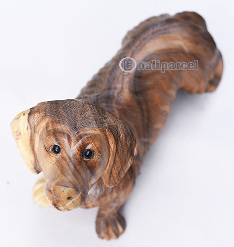 Wooden Dog, Handmade From Suar Wood With Natural Polished