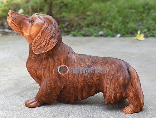 Wooden Dog, Handmade From Suar Wood With Brown Polished