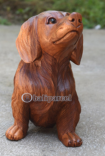 Wooden Dog, Handmade From Suar Wood With Brown Polished