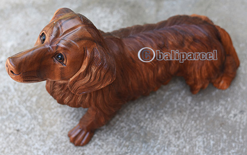 Wooden Dog, Handmade From Suar Wood With Brown Polished