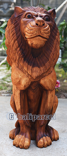 Wooden Lion, Handmade From Suar Wood