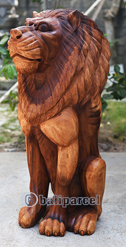 Wooden Lion, Handmade From Suar Wood