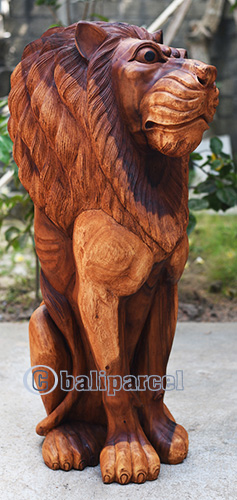 Wooden Lion, Handmade From Suar Wood