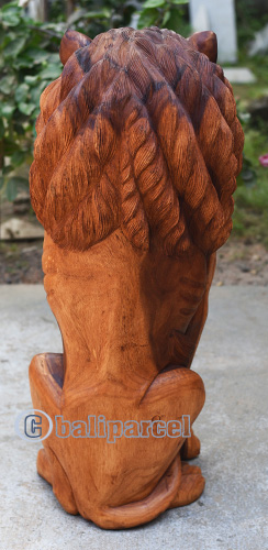 Wooden Lion, Handmade From Suar Wood