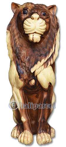 Wooden Lion, Handmade From Suar Wood