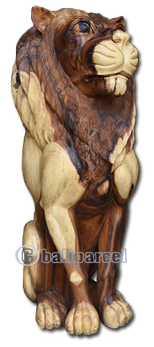 Wooden Lion, Handmade From Suar Wood