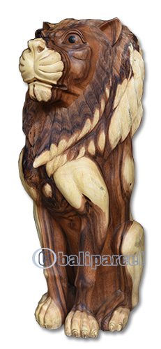 Wooden Lion, Handmade From Suar Wood