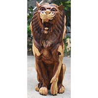 Wooden Lion, Handmade From Suar Wood