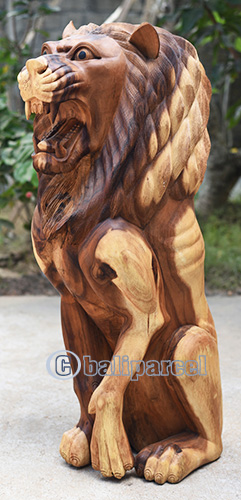 Wooden Lion, Handmade From Suar Wood