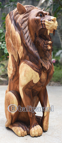 Wooden Lion, Handmade From Suar Wood