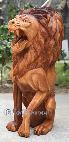 Wooden Lion, Handmade From Suar Wood