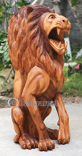 Wooden Lion, Handmade From Suar Wood