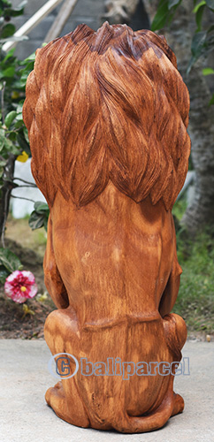 Wooden Lion, Handmade From Suar Wood