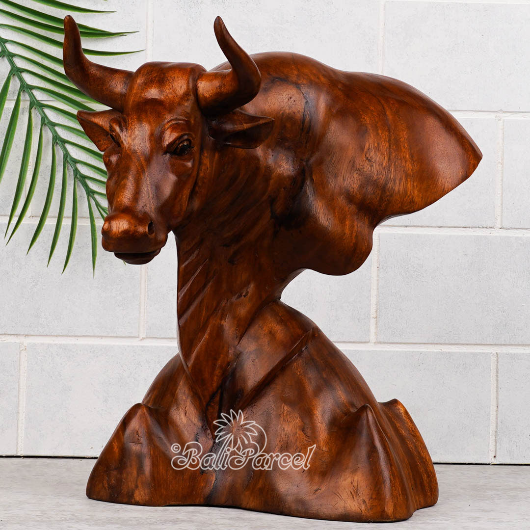 Wooden Buffalo Head, Hand Made From Suar Wood
