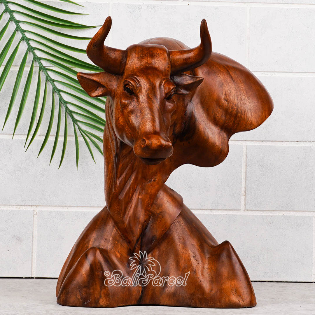 Wooden Buffalo Head, Hand Made From Suar Wood