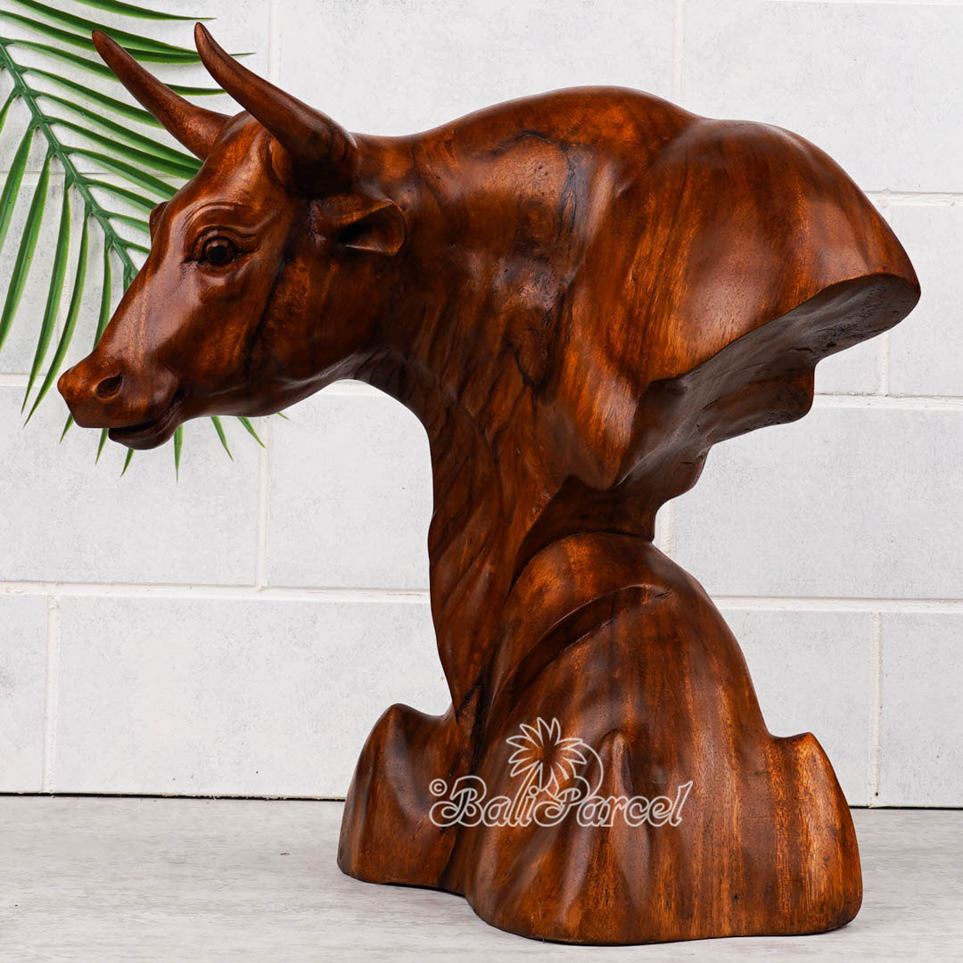Wooden Buffalo Head, Hand Made From Suar Wood