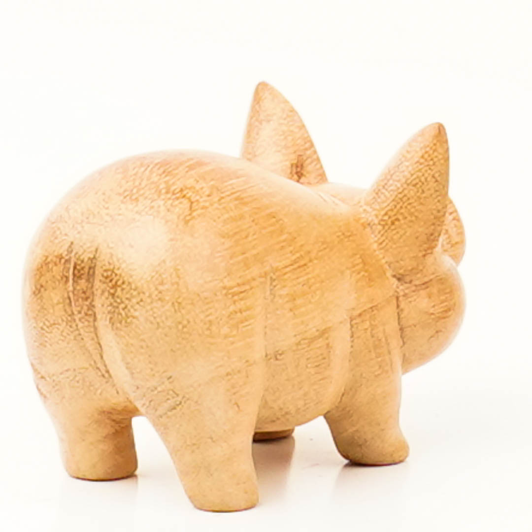Wooden Pig Carving, Handmade From Pinus Wood 