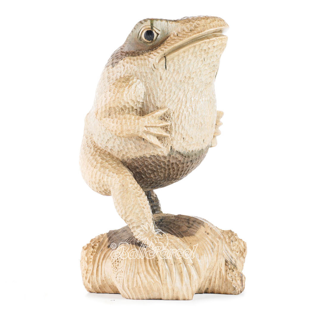 Wooden Standing Frog Carving, Handmade From Waru Wood 