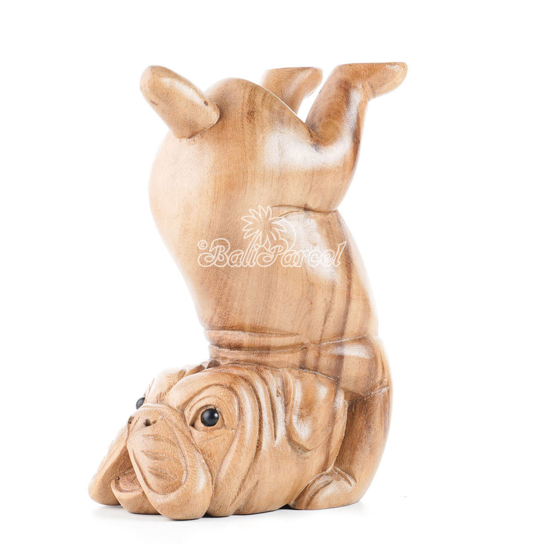 Wooden Bulldog With Glasses Holder, Handmade From Suar Wood