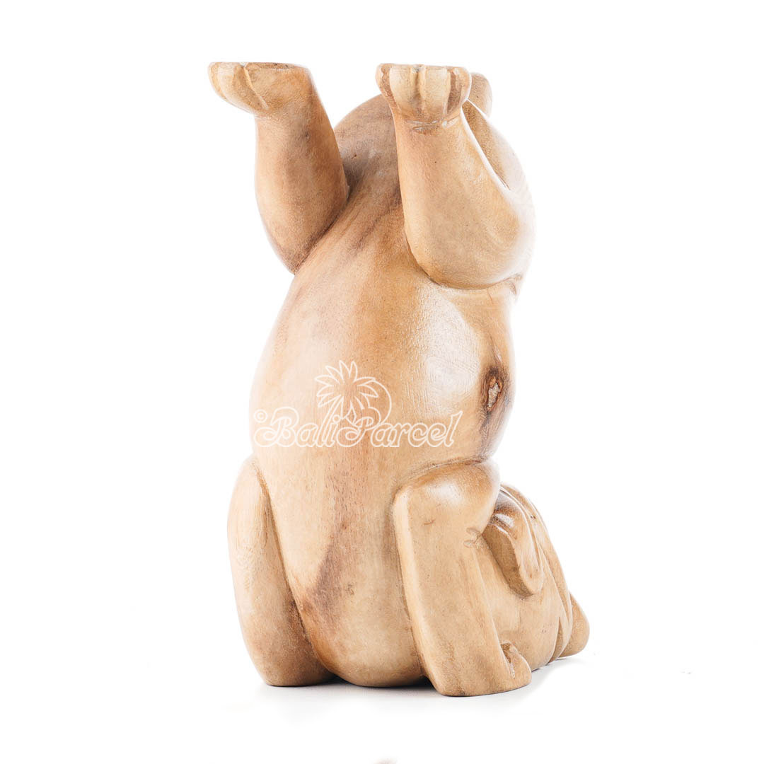 Wooden Bulldog With Glasses Holder, Handmade From Suar Wood