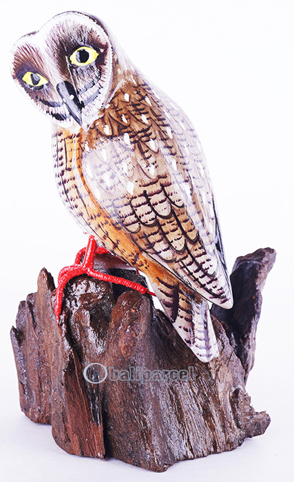 Wooden Owl With Painted, Handmade From Albesia Wood