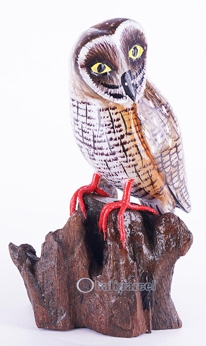 Wooden Owl With Painted, Handmade From Albesia Wood