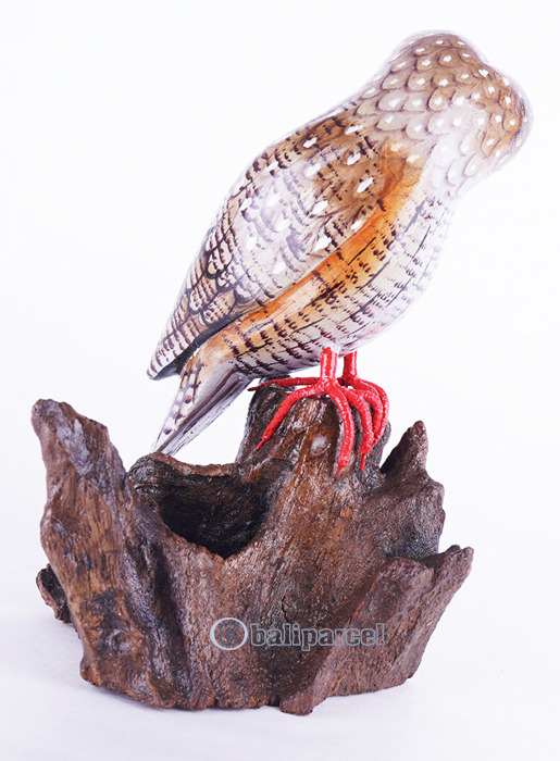 Wooden Owl With Painted, Handmade From Albesia Wood