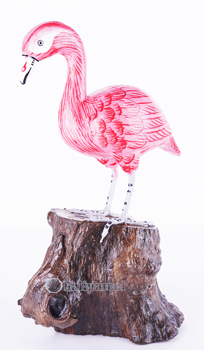 Wooden Flamingo With Painted, Handmade From Albesia Wood