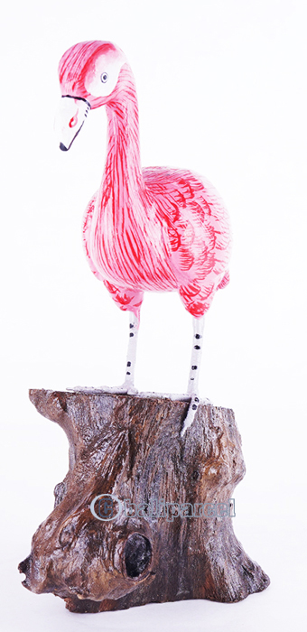 Wooden Flamingo With Painted, Handmade From Albesia Wood