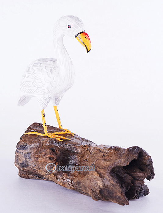 Wooden Flamingo With Painted, Handmade From Albesia Wood