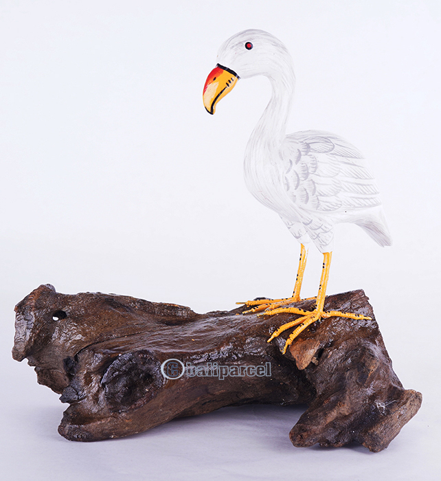 Wooden Flamingo With Painted, Handmade From Albesia Wood