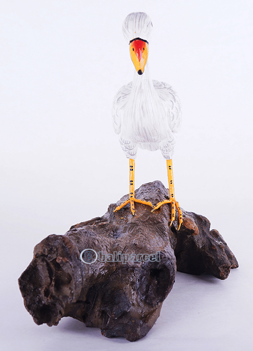 Wooden Flamingo With Painted, Handmade From Albesia Wood
