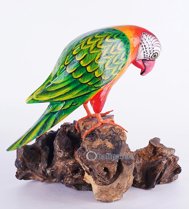 Wooden Parrot Bird With Painted, Handmade From Albesia Wood